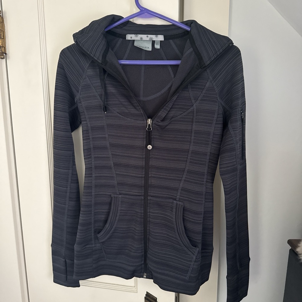 Athleta Charcoal Striped Fleece Jacket